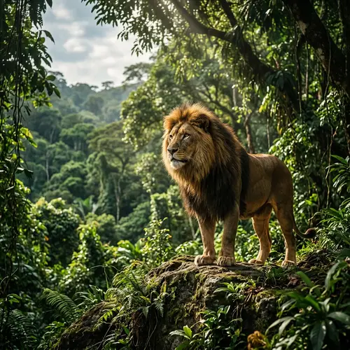 Majestic Lion King of the Jungle in Forest