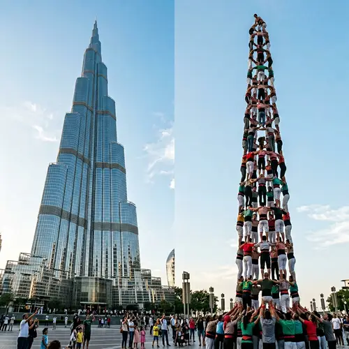 Tallest Building in the World and Tower of Stacked People
