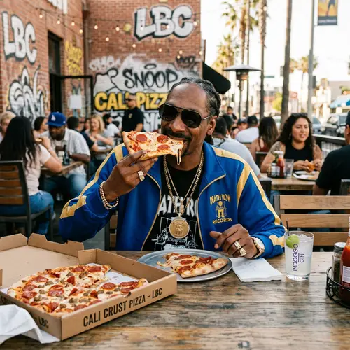 Snoop Dogg Enjoying Delicious Pizza