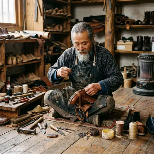 East Asian Cobbler Crafting Leather Shoes | Artisan Shoemaking