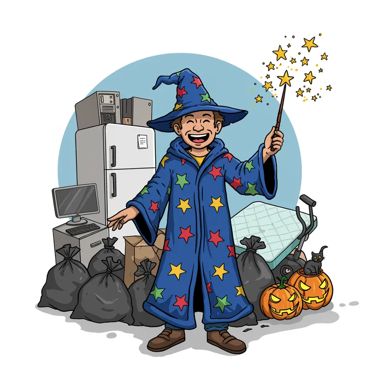 Smiling Wizard Logo with Colorful Stars