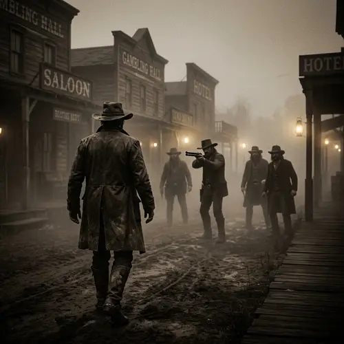 Eerie City Scene with Mysterious Fog and Lone Figure