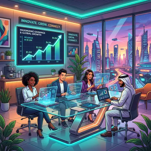 Futuristic Online Business Illustration with Diverse Group