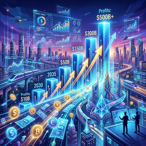 Futuristic Financial Success: Dynamic Bar Graphs & Virtual Reality Structures