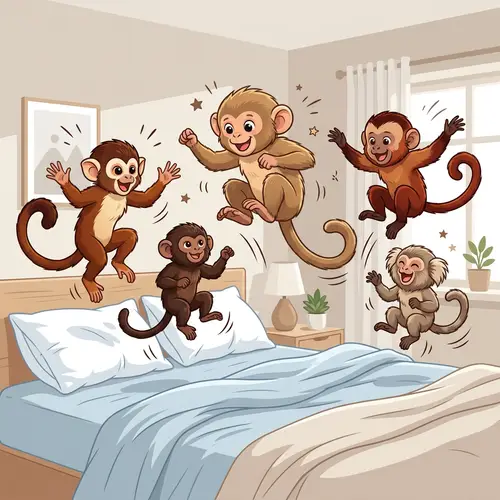 cute five little monkey jumping on the bed vector