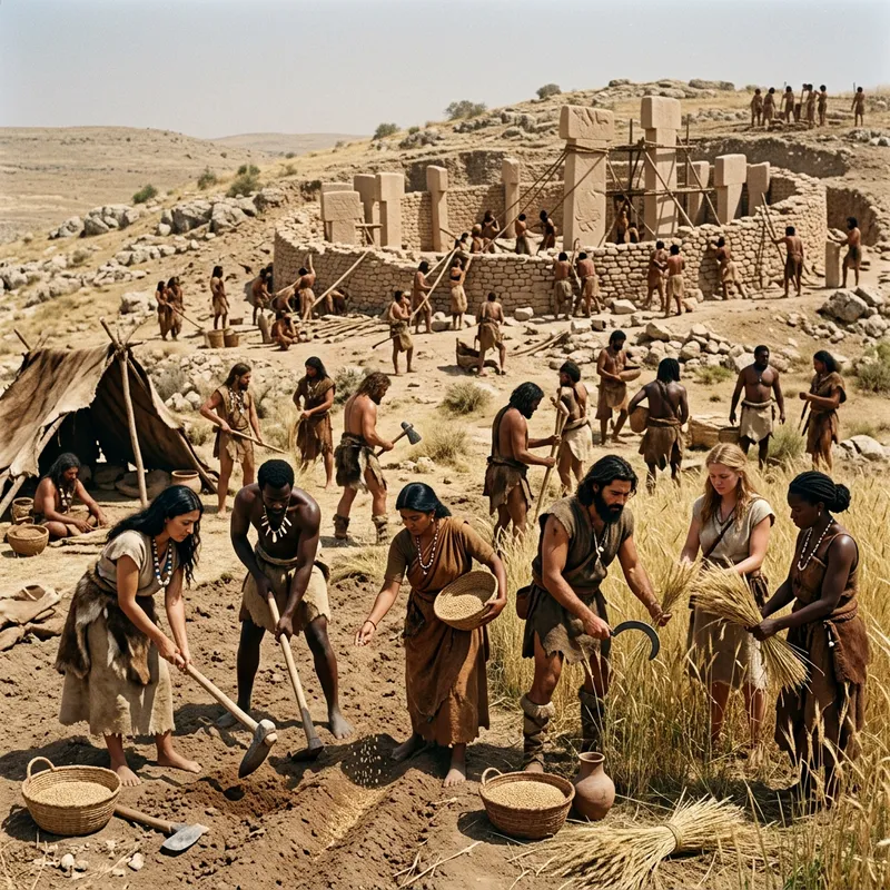Hunter-Gatherer Farming Scene at Göbeklitepe - 10,000 Years Ago