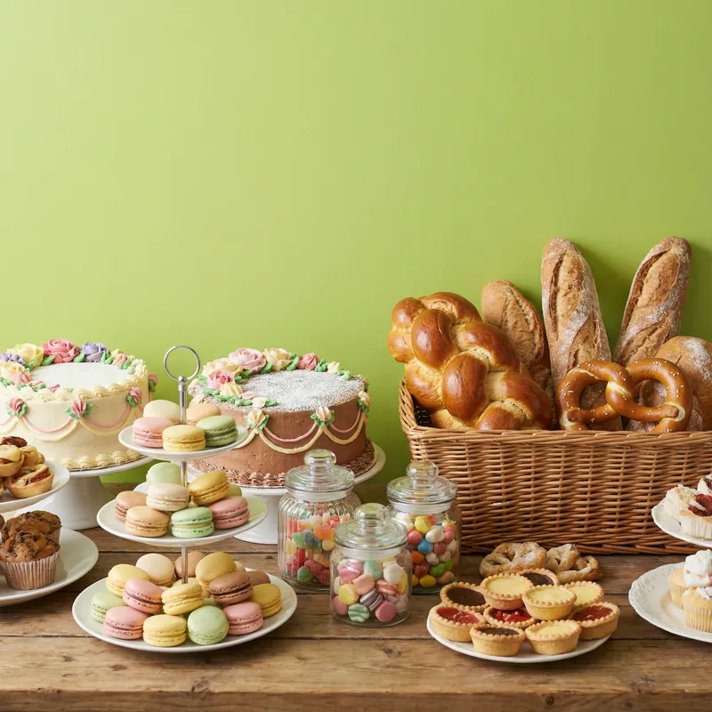Delectable Bakery Delights in Vibrant Lime Background