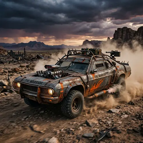 Rugged Post-Apocalyptic Car in Dark Landscape
