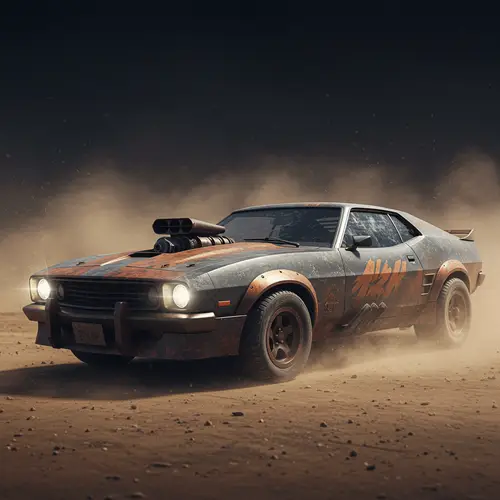 Rugged Post-Apocalyptic Car in Dark Landscape