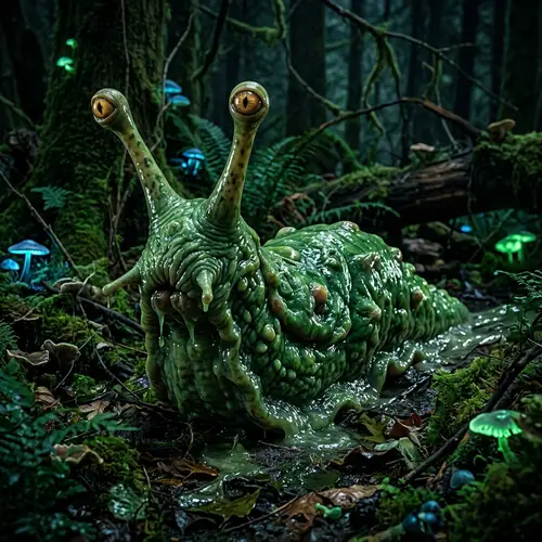 Green Slug Monster with Optical Tentacles | Fantasy Creature