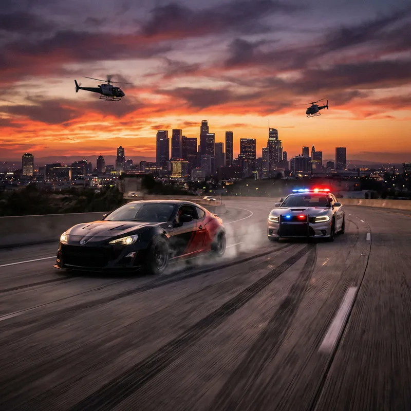 Fast and Furious Car Chase at Dusk | Thrilling Action Scene