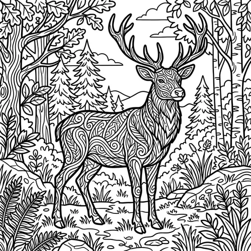 Deer Coloring Book Image with Thick Lines