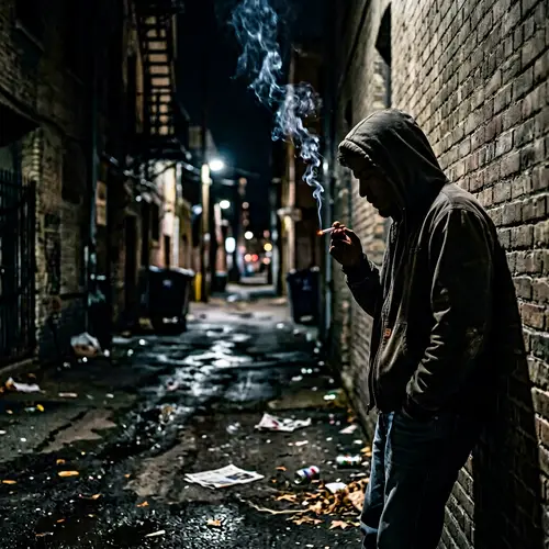 Melancholic Night: Heartbroken Silhouette in Alley