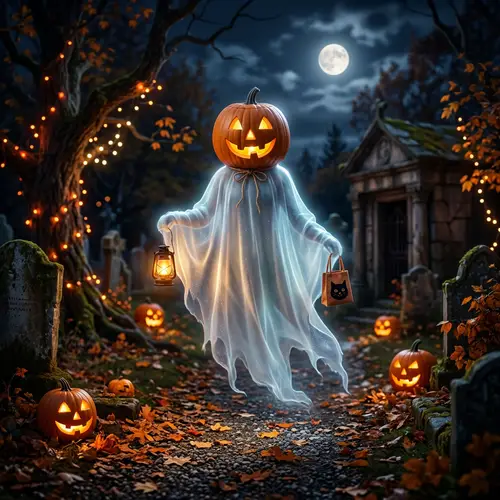 Spooky Ghost in Pumpkin Mask – Halloween Fun
