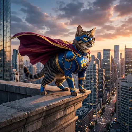 Superhero Cat - Feline Protector of the City