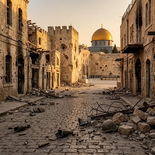 War-torn Jerusalem Cityscape - Ancient History and Recent Destruction