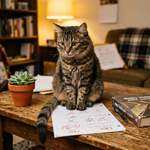 Shocked Tabby Cat Reacts to Poor Math Test Score | Home Learning Scene
