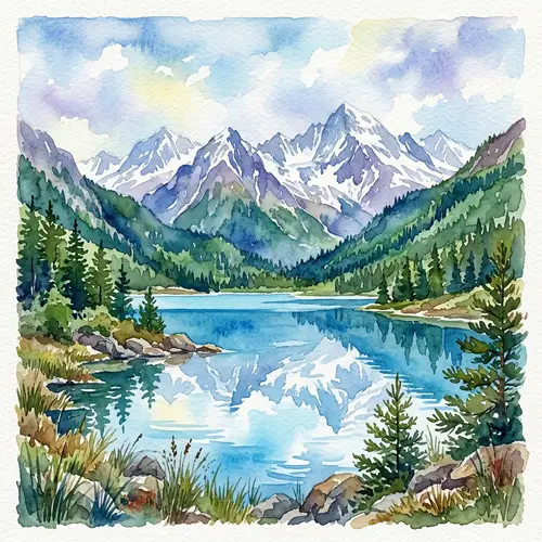 Majestic Mountain Landscape Watercolor Artwork