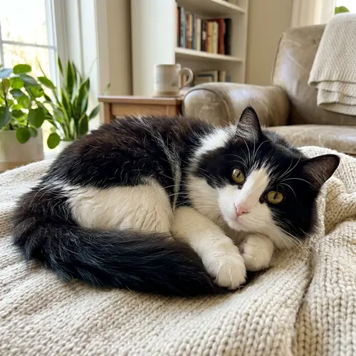 Adorable Black and White Feline: Fluffy and Majestic