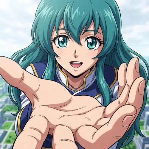 Giant Anime Character Holding Viewer Perspective