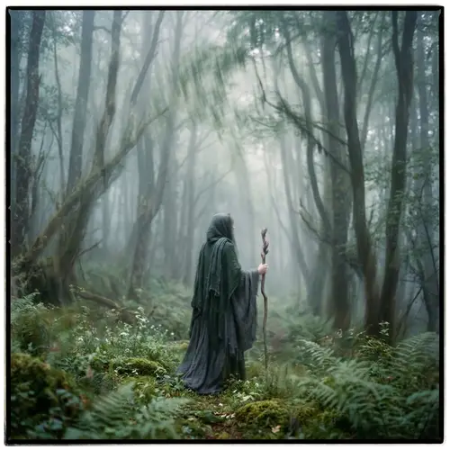 Mysterious Figure in Misty Forest | Ethereal Nature Beauty