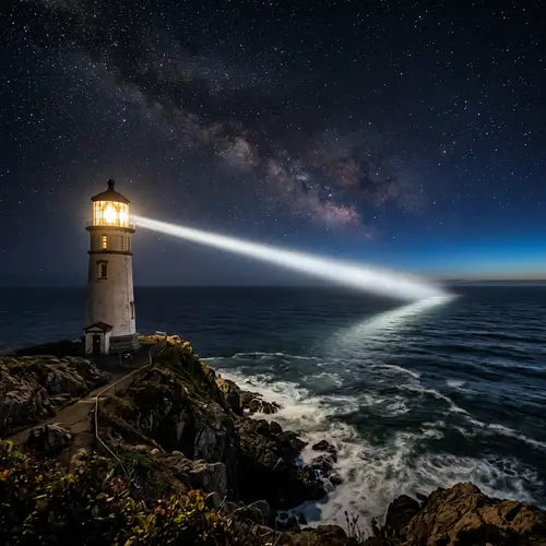 Seaside Lighthouse at Night | Spectacular Ocean View
