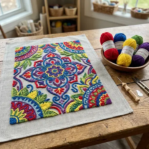 Monk Cloth Punch Needle Design with Vibrant Symfonie Yarns