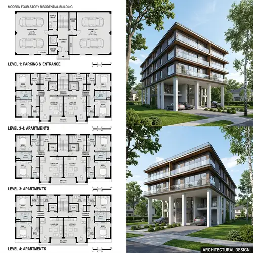 Modern Four-Storey Residential Building Design