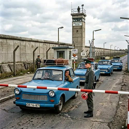 Historic Border Control: GDR Trabants and Guards