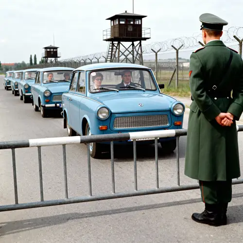 Historic Border Control: GDR Trabants and Guards
