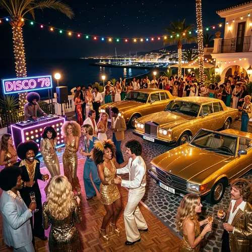 Luxury 70s-80s Marbella Party with Golden Cars