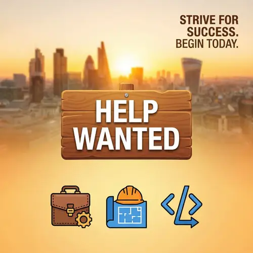 Professional 'Help Wanted' Job Post Image with Professions Icons
