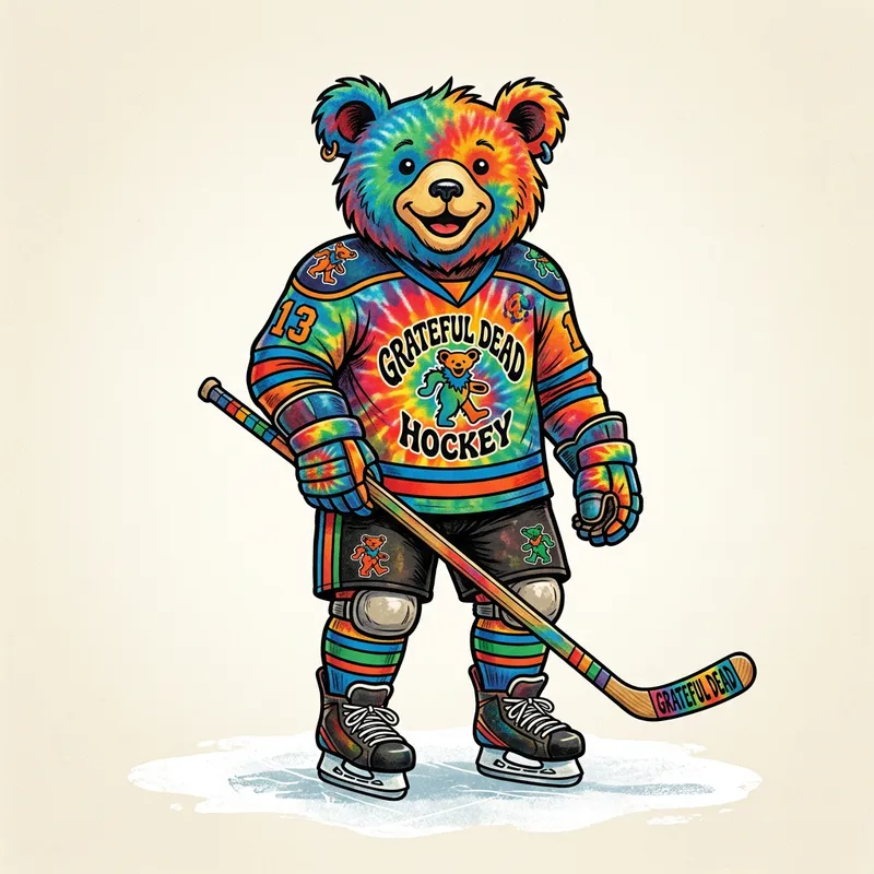 Grateful Dead Bear Ice Hockey Gear Illustration