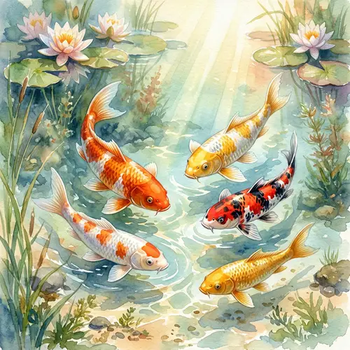 Joyful Koi Fish Watercolor Art Illustration