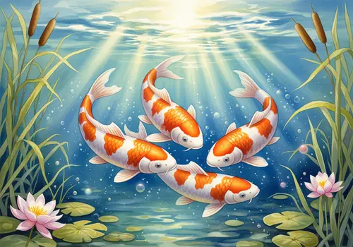 Joyful Koi Fish Watercolor Art Illustration