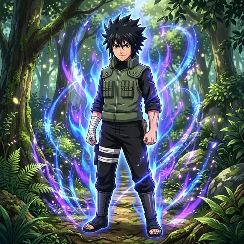 Anime Character with Black Hair and Chakra Energy