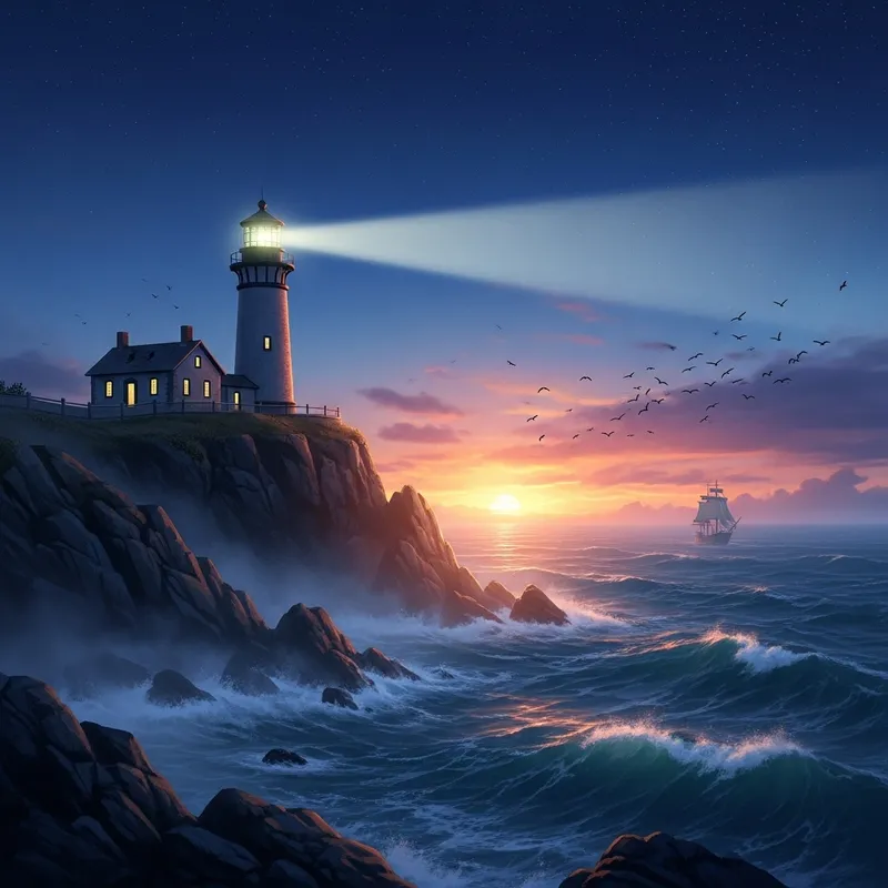 Twilight Lighthouse on Rugged Cliff: A Beacon of Solitude