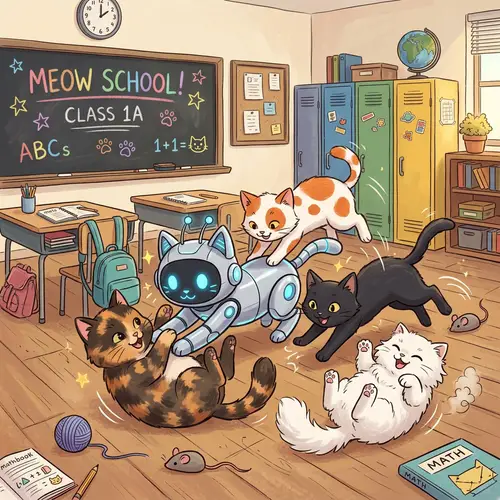 Cute AI Cat and Friends' Playful School Fight