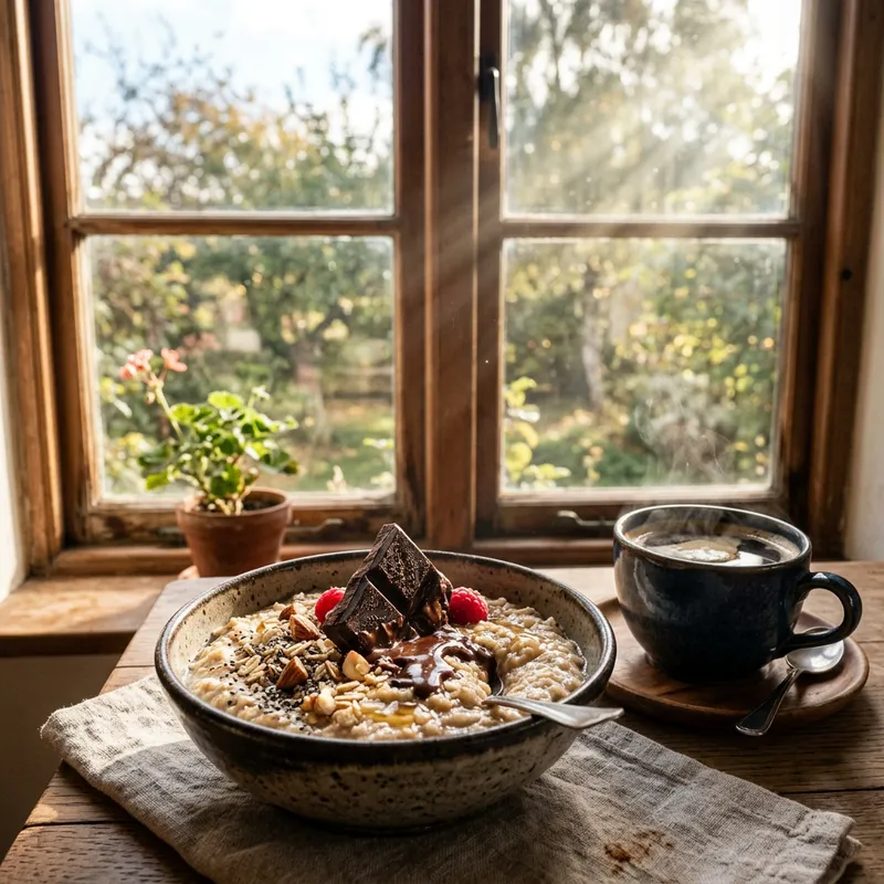 Photorealistic Dark Chocolate Oatmeal Photography