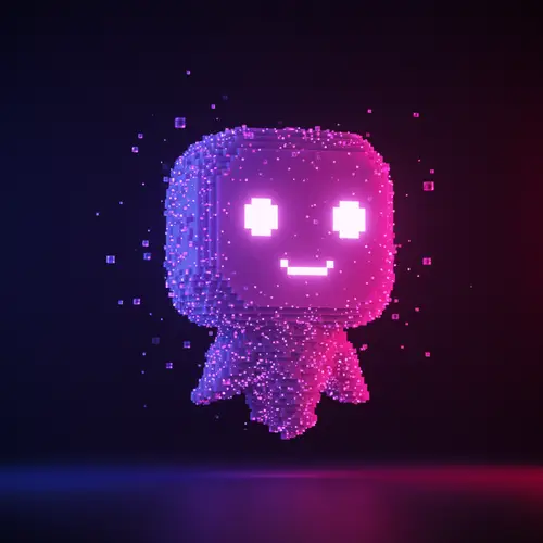Glowing Pixelated Character: Digital Spirit Design
