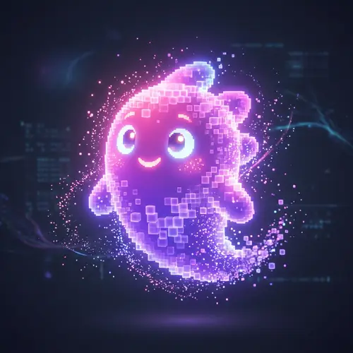 Glowing Pixelated Character: Digital Spirit Design