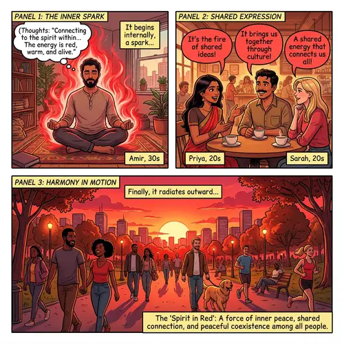 Spirit in Red Comic Strip: Diverse Encounters in Vibrant Red