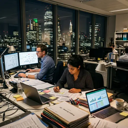 Intense Office Scene with South Asian Female and Caucasian Male