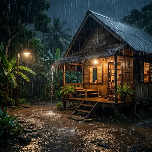 Tranquil Rainy Night | Filipino House Exterior View