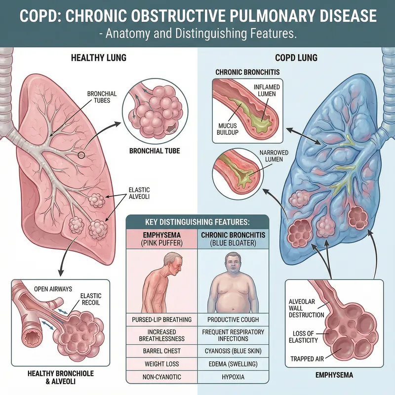 COPD Anatomy Medical Chart: Emphysema vs. Bronchitis