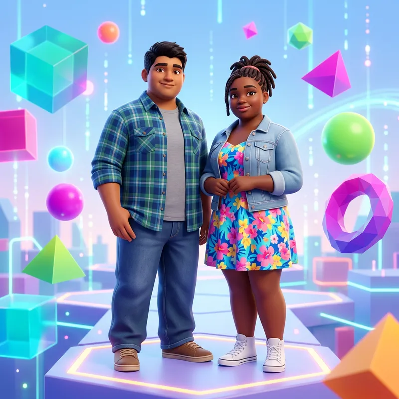 Diverse Teens Standing Together in Vibrant 3D Graphic Diverse Teens Standing Together in Vibrant 3D Graphic