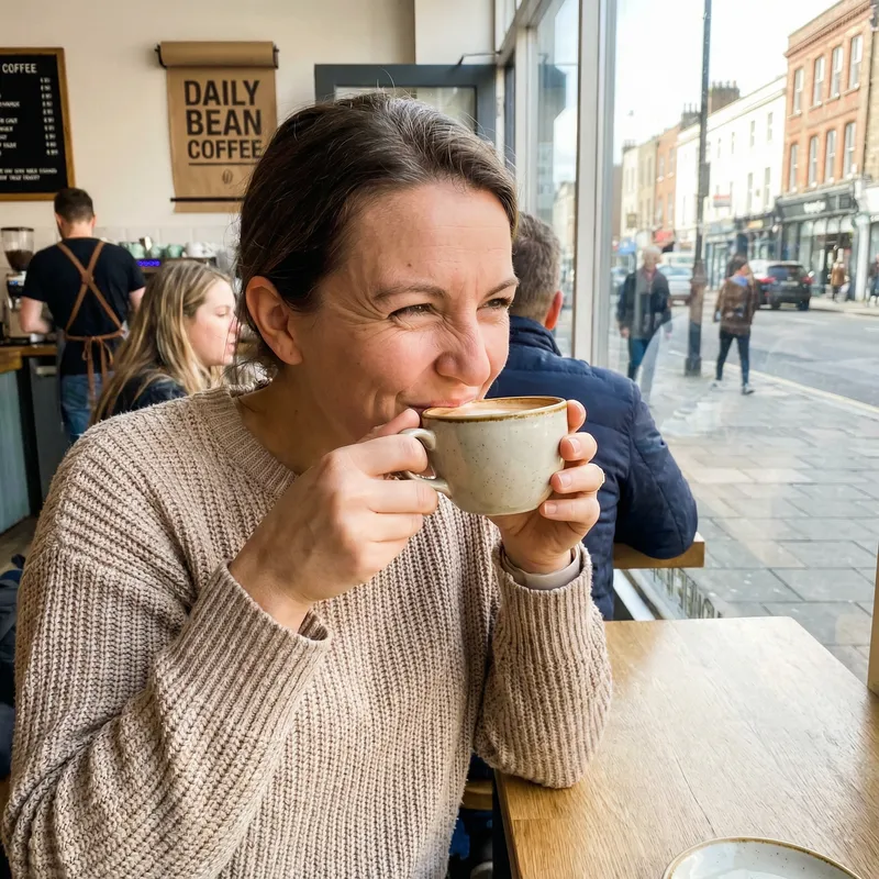 Happy Customer Enjoying Coffee