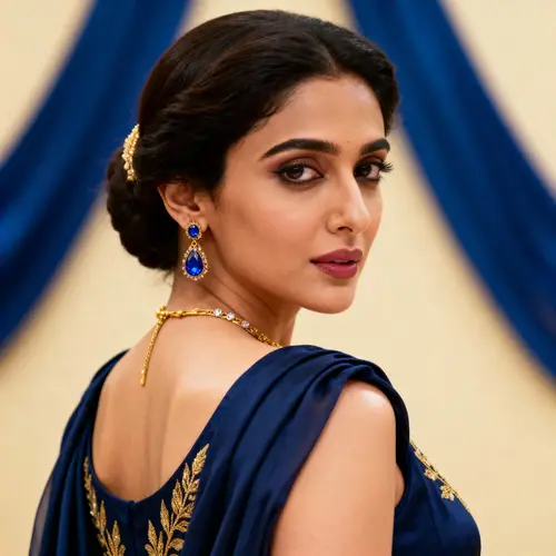 Elegant Woman in Navy Blue Dress | Luxury Photography