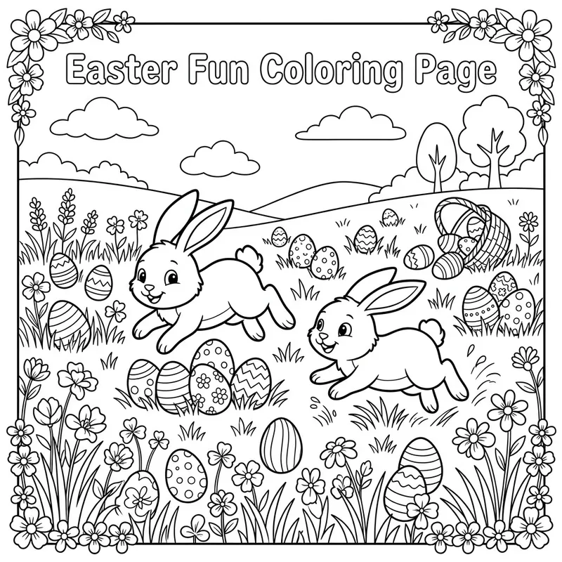 Bunnies Playing in a Colorful Easter Egg Field