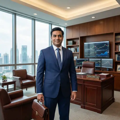 Successful South Asian Leader in Navy Blue Suit